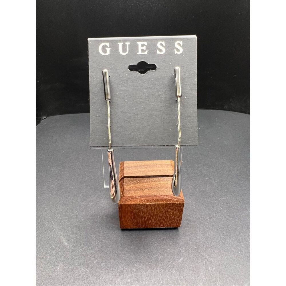 New! Guess Silver Tone Drop Earrings Post Style